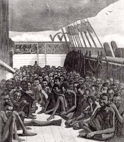 drawing of slaves crowded on a ship