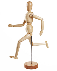 image of a wooden marionette running